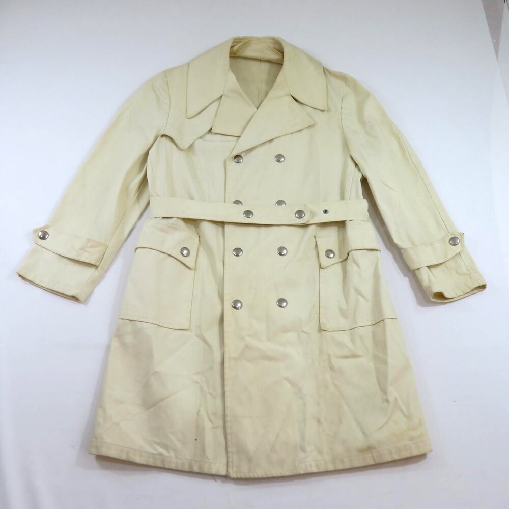 Spatz Canvas Belted Coat Jacket Belted Trench Duster Sz L Ivory 1970s